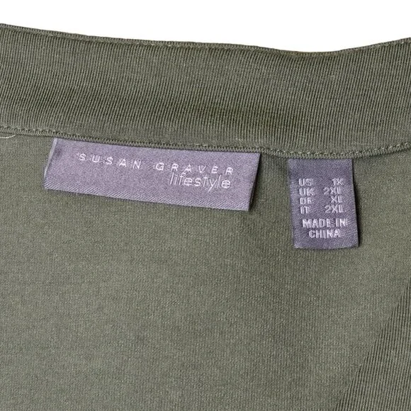 Susan Graver Lifestyle Women Liquid Knit Tunic Top 1XL Green Long Sleeve V-Neck - Picture 2 of 5